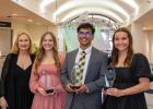  Student of the Year award recipients. Names L to R:
Chancellor Mary Holz-Clause, Jada Schimke, Ayush Singh, Emmah Burnes.