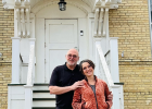 Mike McColl and his wife Janette  in front of the historic Lengby School. 