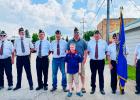 Executive Officers of the Bagley American Legion: L to R Joe Bronczyk, James Armstrong, Lauren Julin, Jeff Ness, Tony Schnellbach, scout Teddy Schnellbach, Jeremy Swenson, Gary Halseth, Joe Bellefy. 